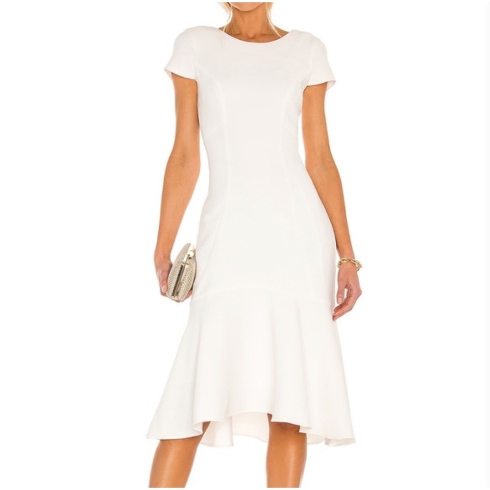 Amanda Uprichard White Mermaid Midi Dress Short Sleeve Bridal Cocktail Small